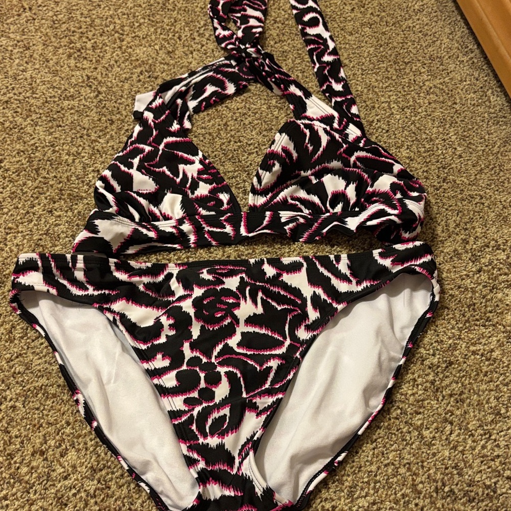 Catalina Black and White Bikini with Pink Highlights